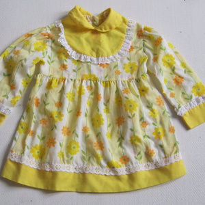 Vintage Baby Girl Dress 6-12 Months Floral Yellow